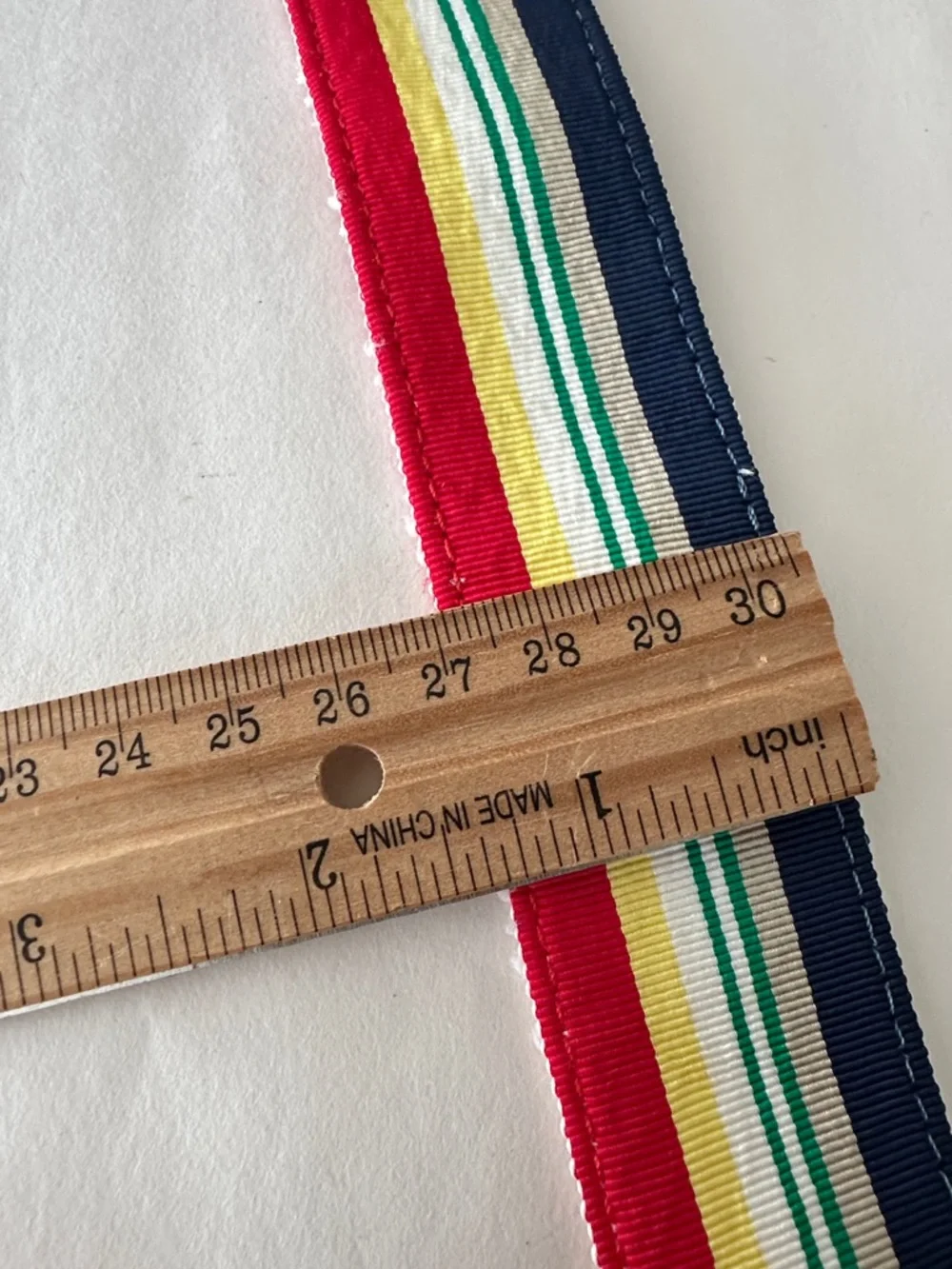 PREPPY VINTAGE 1980s LADIES WOVEN RIBBON BELT Brass O RING RED BLUE STRIPE 36
